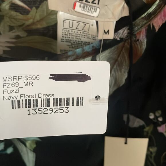 Fuzzi Bouquet Floral Hummingbird Print Sleeveless Tulle Jersey Sheath Dress - Picture 12 of 16